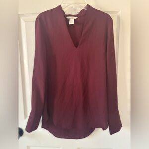H&M Deep Burgundy V-Neck Long Sleeve Blouse Size 0